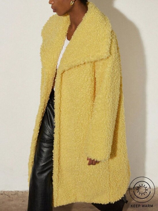 MODA ME COUTURE Jackets & Blazers - Yellow Casual Women's Faux Fur Coats